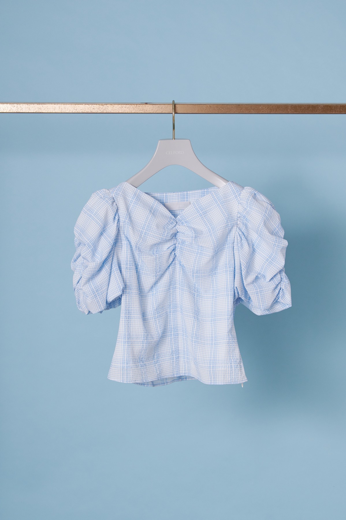 シアーチェックパフスリーブブラウス 商品画像