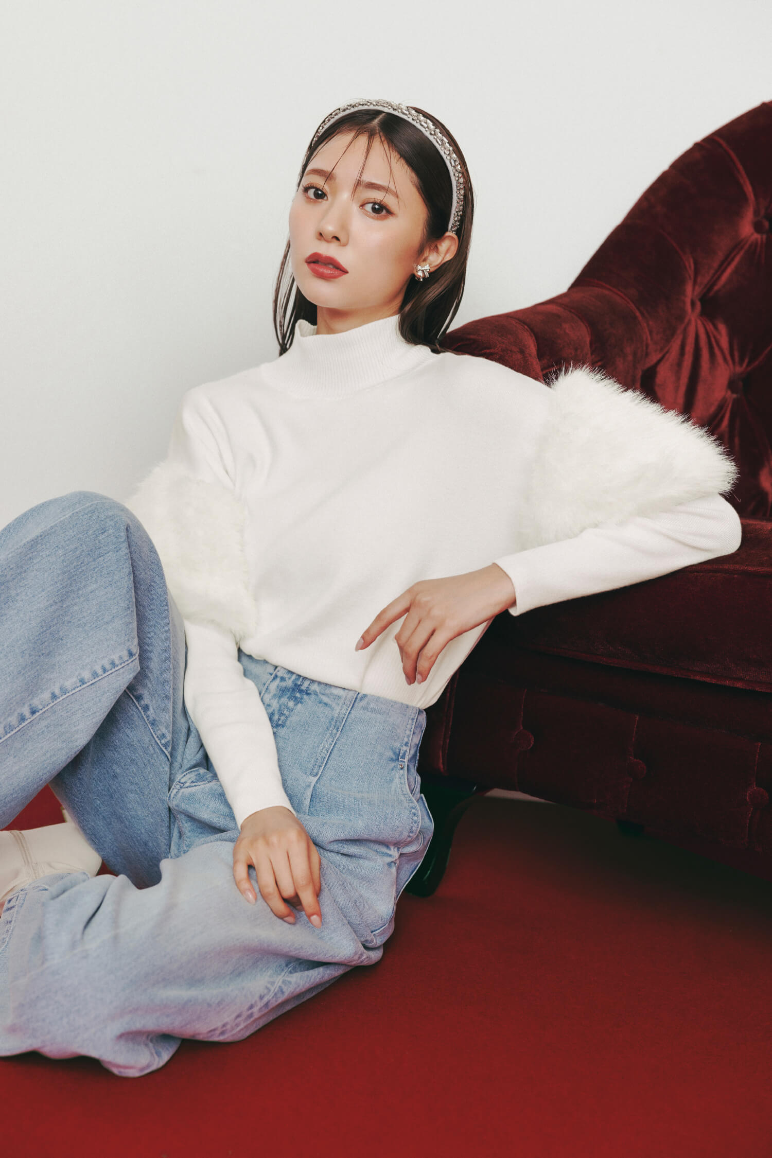 ファードッキングニット アイボリー着用イメージ