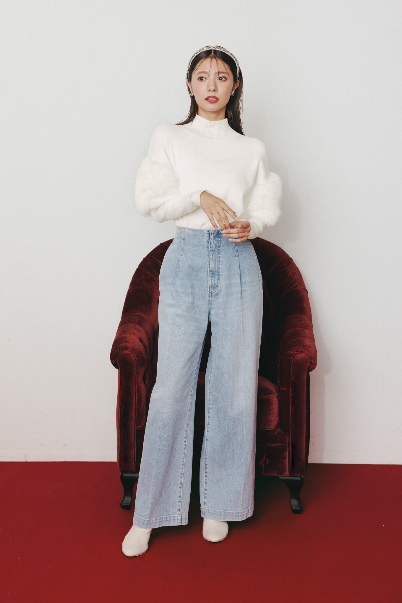 ファードッキングニット アイボリー着用イメージ