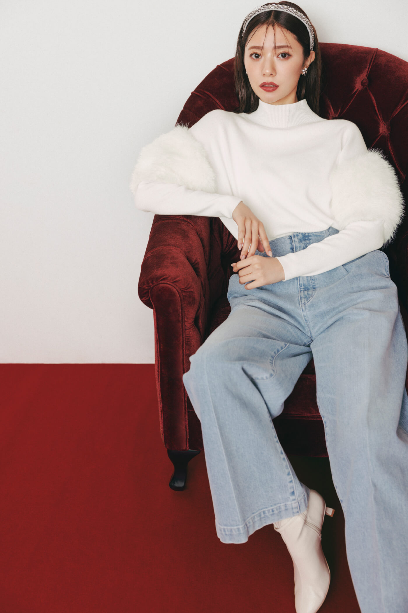 ファードッキングニット アイボリー着用イメージ